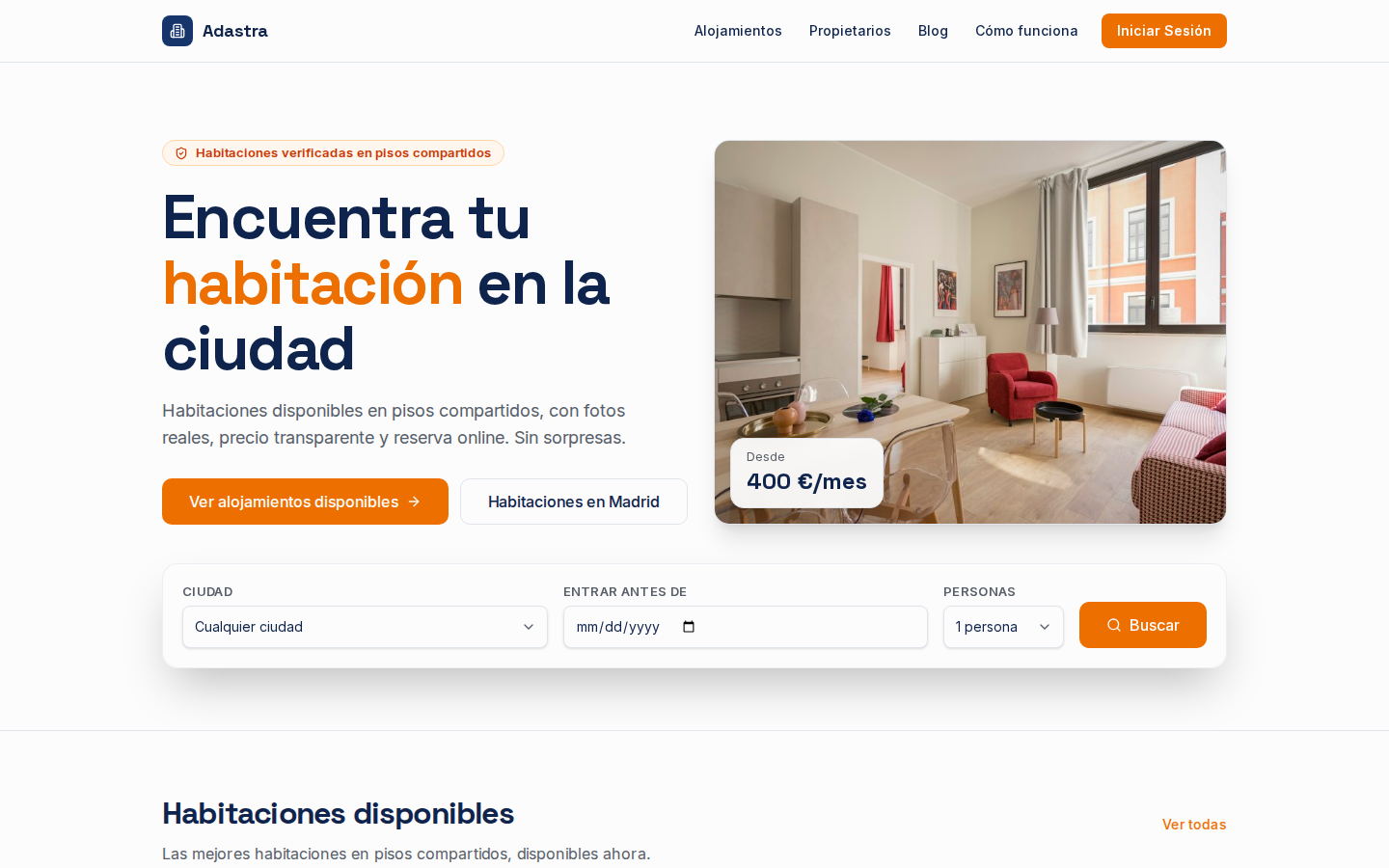 Portada de la web de habitaciones