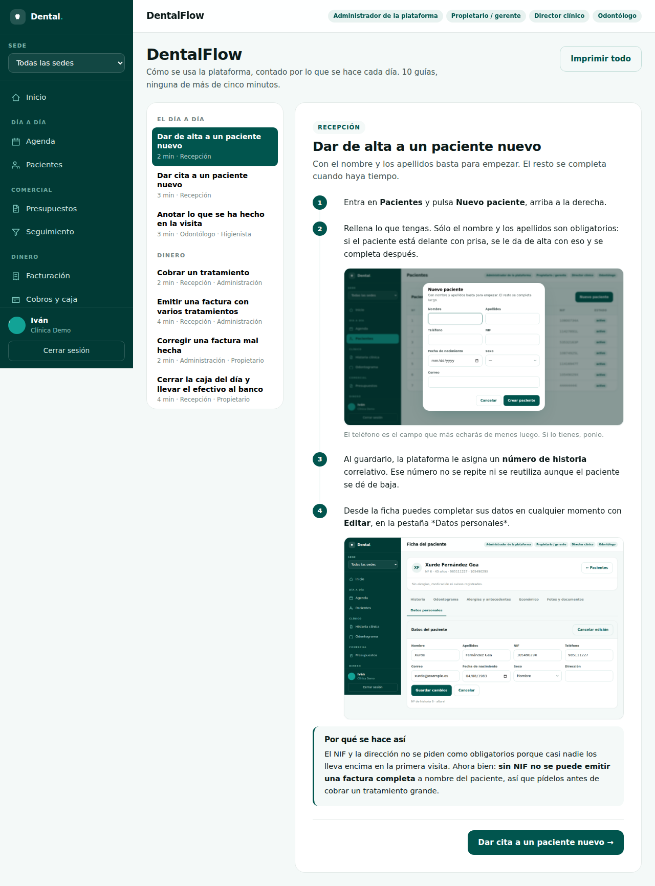 Sección de formación con guías