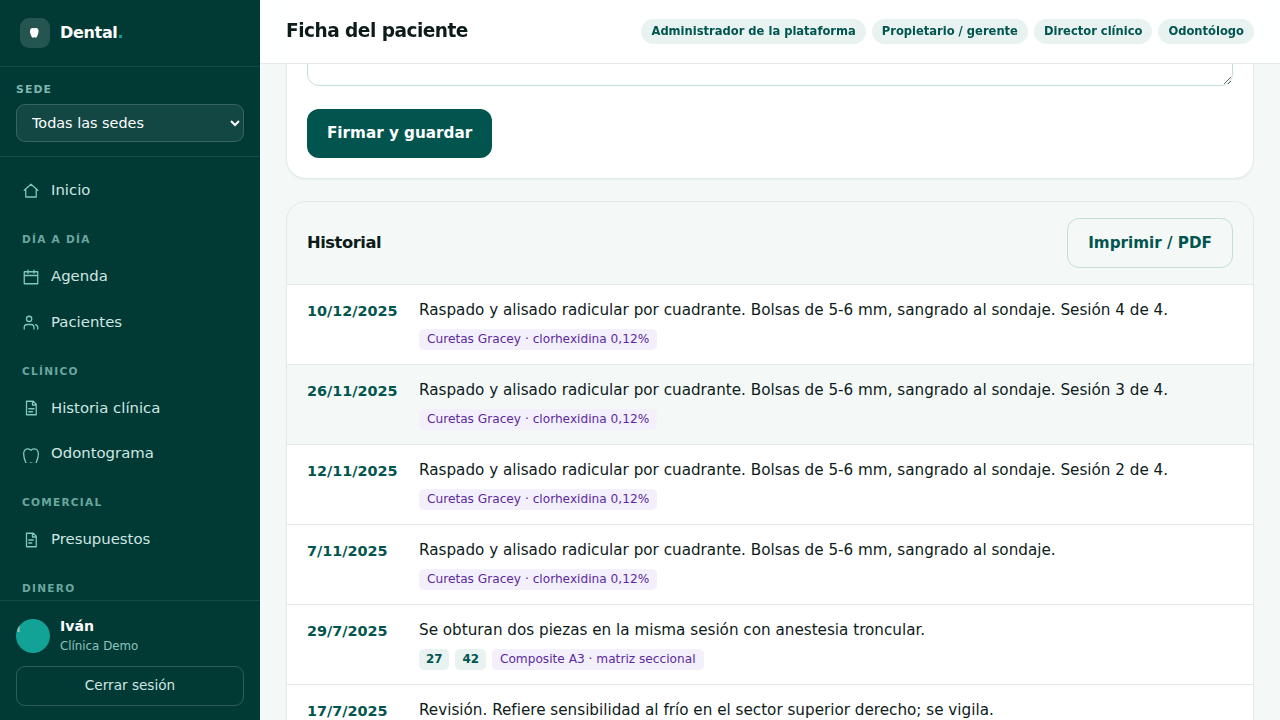 Historial clínico de un paciente