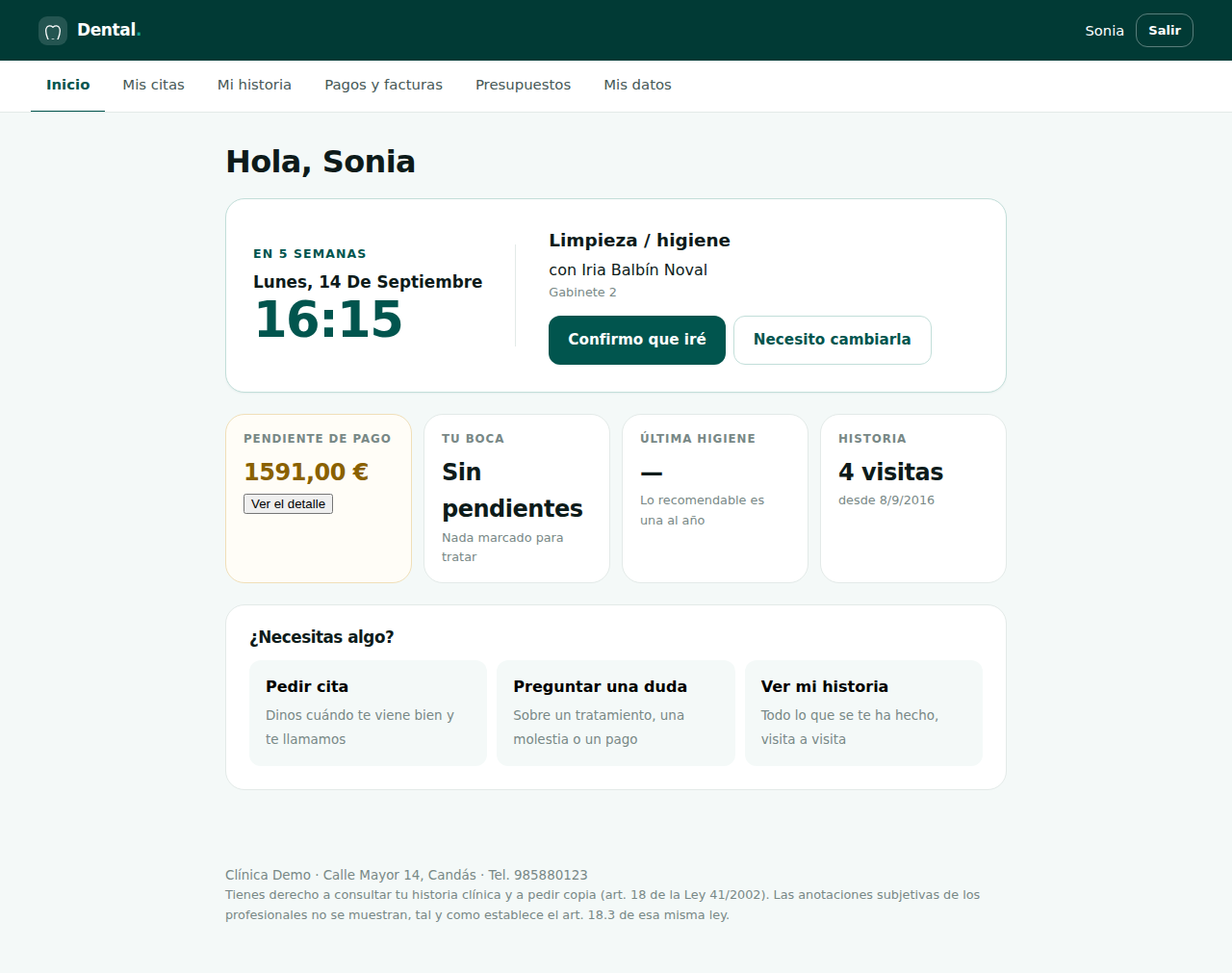 Portal del paciente con su próxima cita