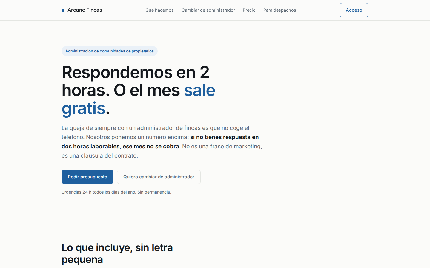 Web del servicio de administración de fincas